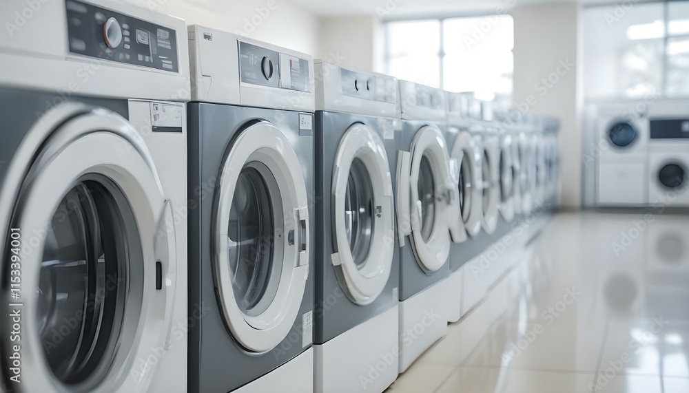 Rows of washing machines in a laundromat, with a blurred background Rows of washing machines in a laundromat, with a blurred background