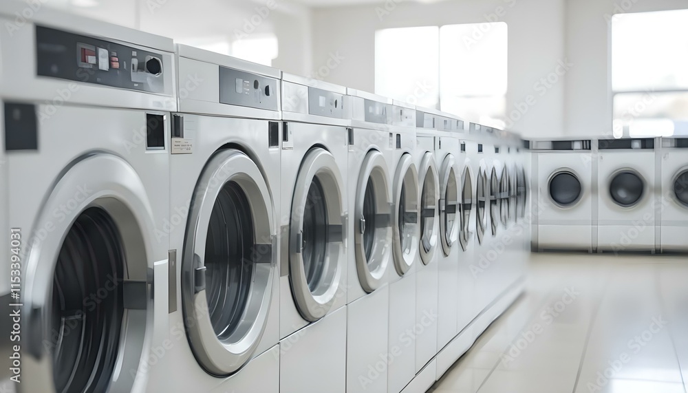 Rows of washing machines in a laundromat, with a blurred background Rows of washing machines in a laundromat, with a blurred background