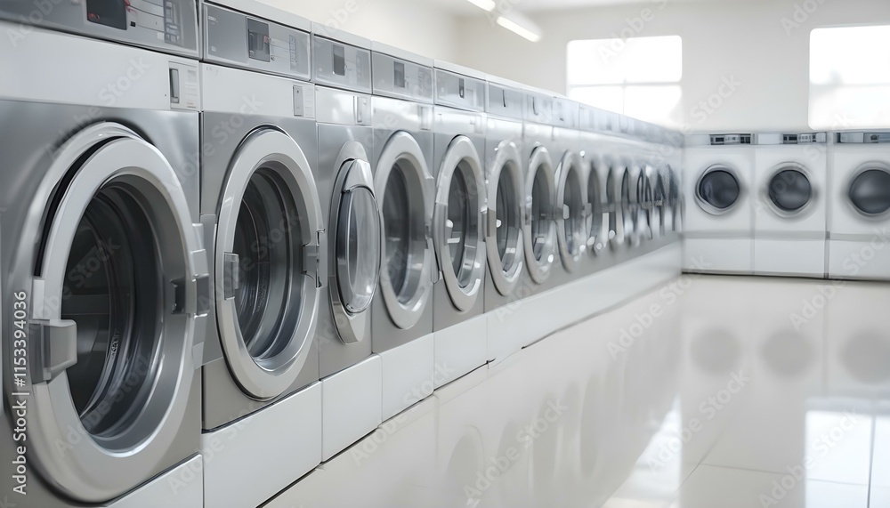 Rows of washing machines in a laundromat, with a blurred background Rows of washing machines in a laundromat, with a blurred background