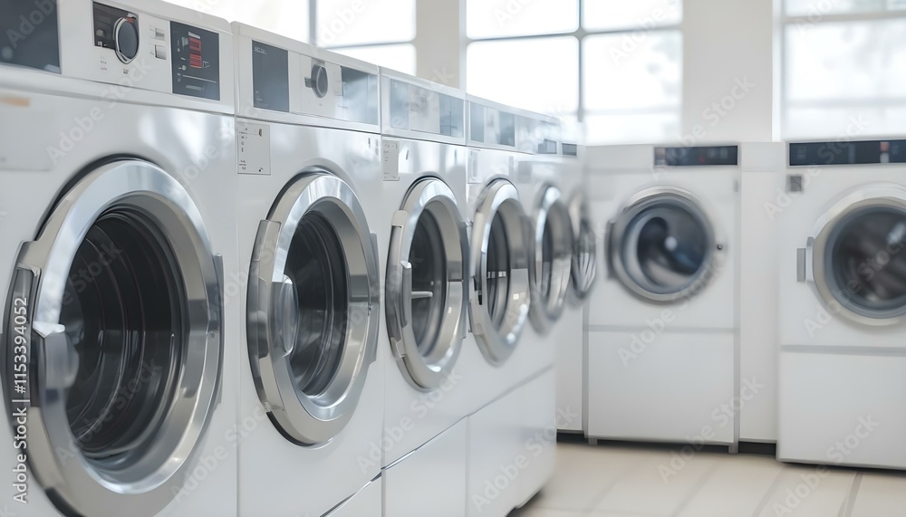 Rows of washing machines in a laundromat, with a blurred background Rows of washing machines in a laundromat, with a blurred background