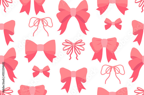 Seamless vector pattern with pink bows in a flat style on white background. Soft and delicate girly texture. Elegant textile