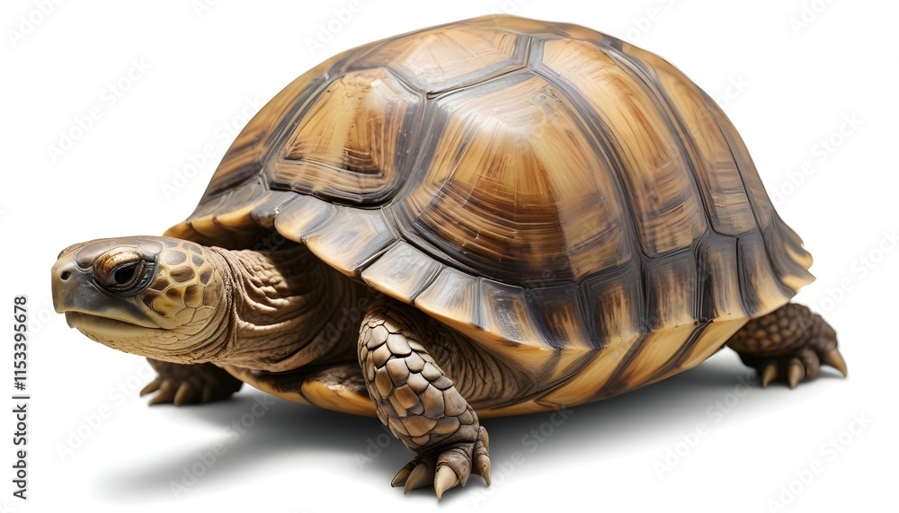 Fototapeta premium A close-up image of a brown and tan tortoise with a textured shell