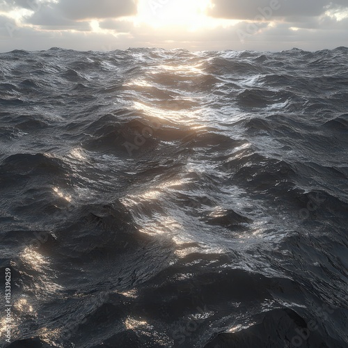 A serene seascape showcasing gentle waves reflecting golden sunlight, creating a tranquil and calming atmosphere.