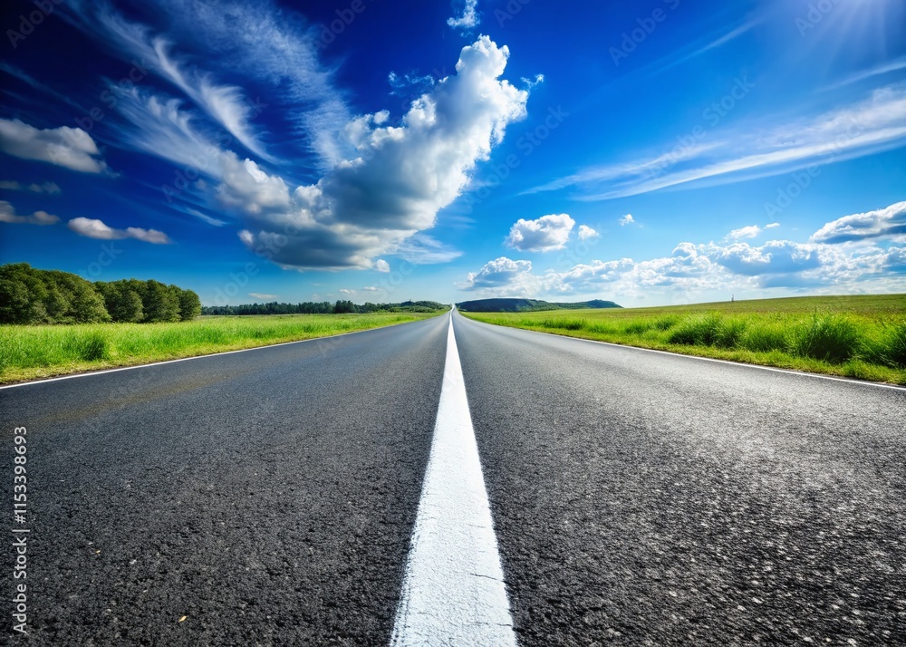 Asphalt Road with White Dashed Line - Empty Highway Background Asphalt Road with White Dashed Line - Empty Highway Background
