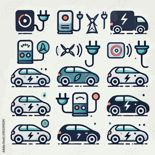 Electric car icon set flat vector