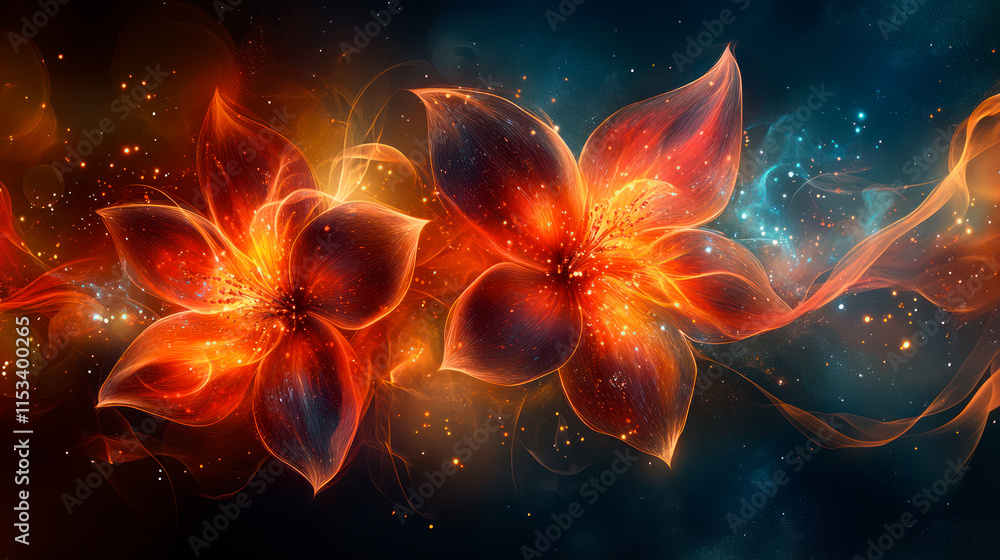 Obraz premium Flowers made of red fire