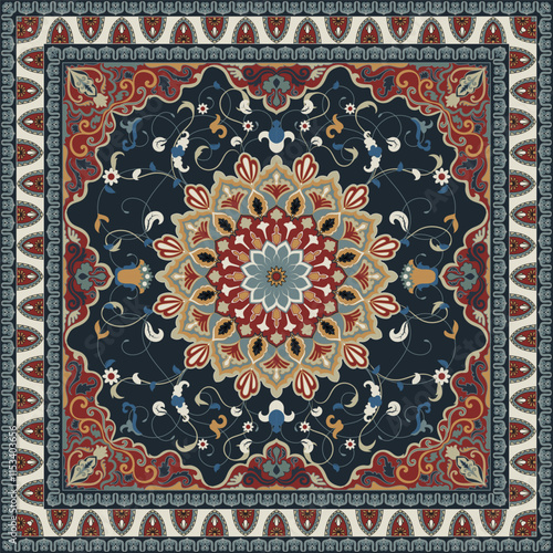 Persian Square Carpet, Prayer Mat, Mandala Carpet Pattern