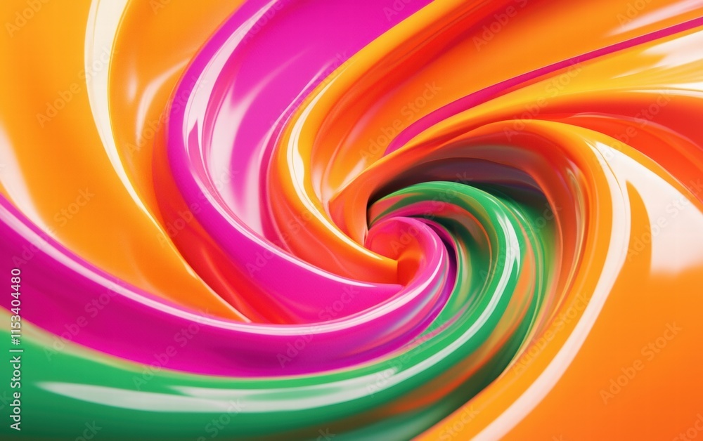A hypnotic swirl of liquid paint in neon orange, pink, and green hues, creating bold motion on a bright background A hypnotic swirl of liquid paint in neon orange, pink, and green hues, creating bold motion on a bright background