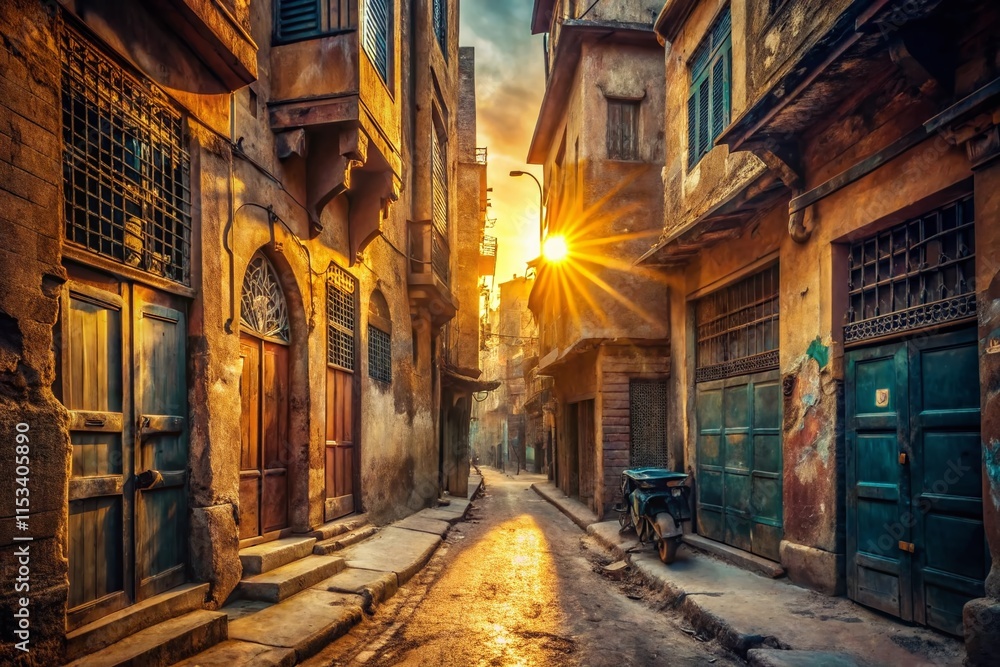 Fototapeta premium Cairo Dawn: Urban Exploration Photography - Sunlit Alleyways & Ancient Architecture
