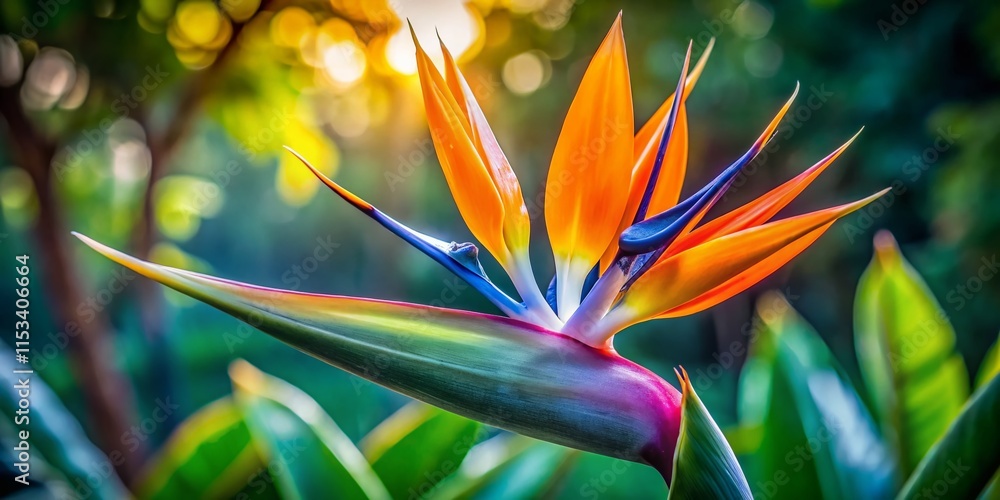 Obraz premium Vibrant Bird of Paradise Flower Close-up, Tropical Bloom, Exotic Plant, Paradise Flower Photography