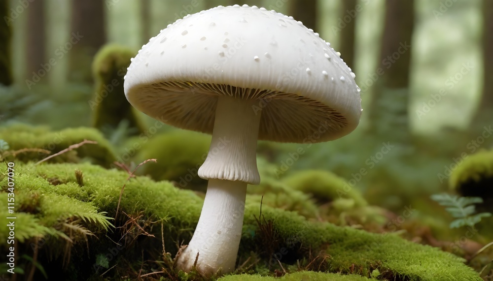Fototapeta premium A mushroom with a rounded, bumpy cap growing in a mossy, environment