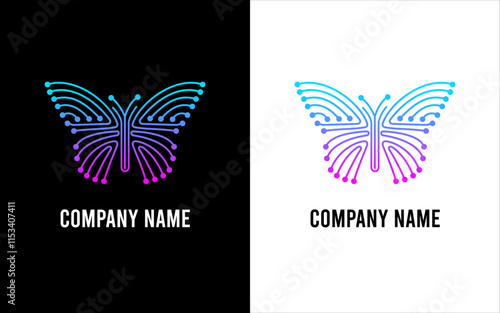 butterfly logo designs with connected lines and dots, ideal for a company tech logo nature themed, branding materials, or tech themed illustrations.