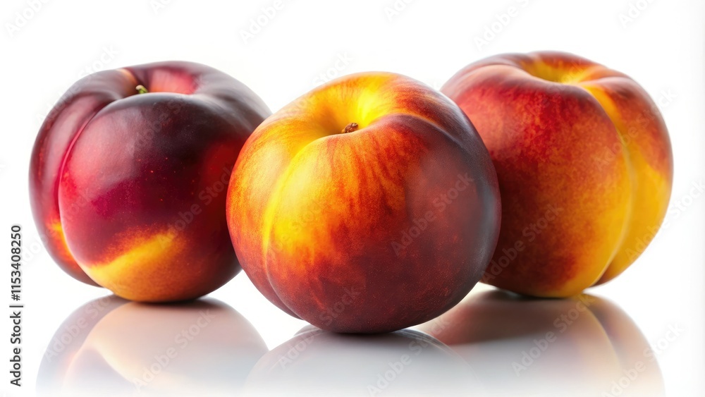 Elegant peach and nectarine silhouettes against a pristine white backdrop; captivating fruit photography. Elegant peach and nectarine silhouettes against a pristine white backdrop; captivating fruit photography.