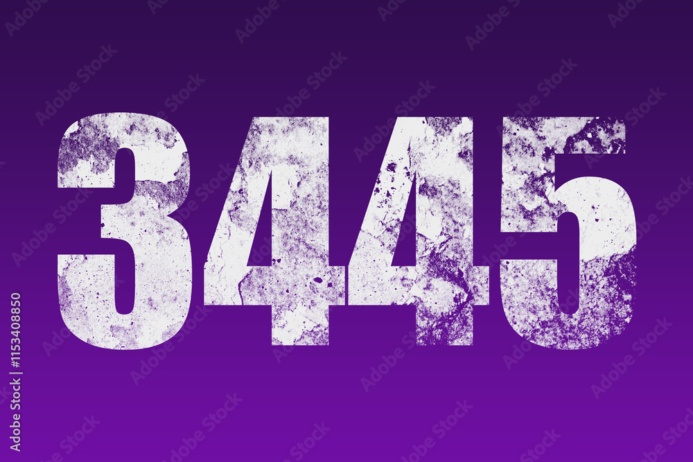 flat white grunge number of 3445 on purple background. flat white grunge number of 3445 on purple background.