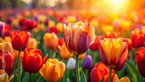 Vibrant Colorful Tulip Field Close-up Spring Blossom Photography