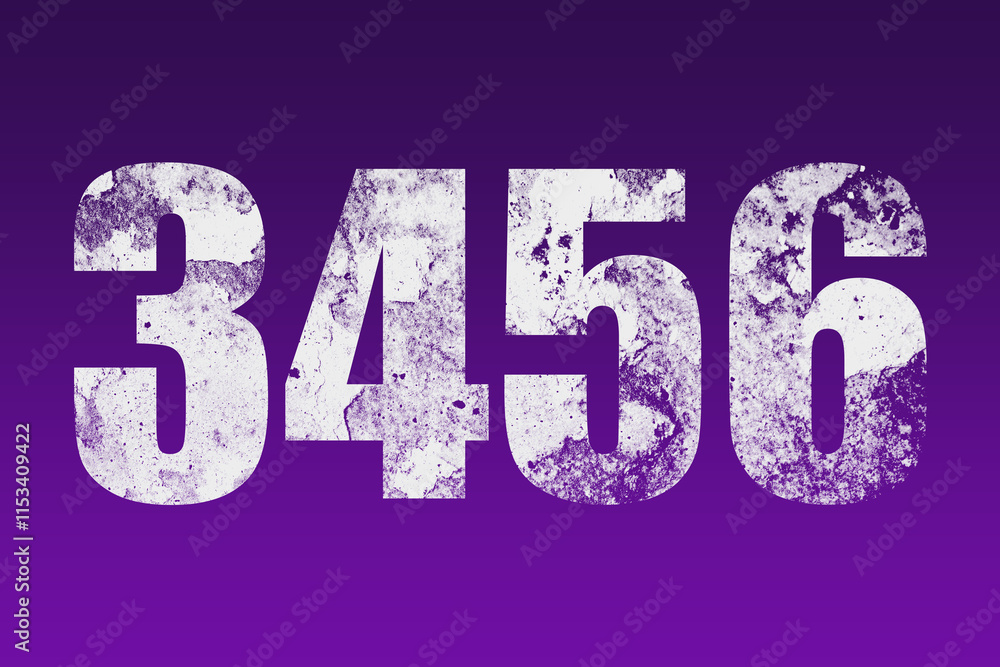 flat white grunge number of 3456 on purple background. flat white grunge number of 3456 on purple background.