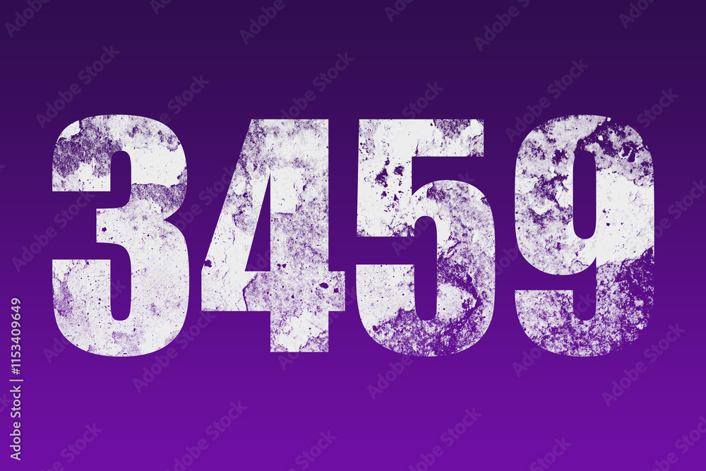 flat white grunge number of 3459 on purple background. flat white grunge number of 3459 on purple background.