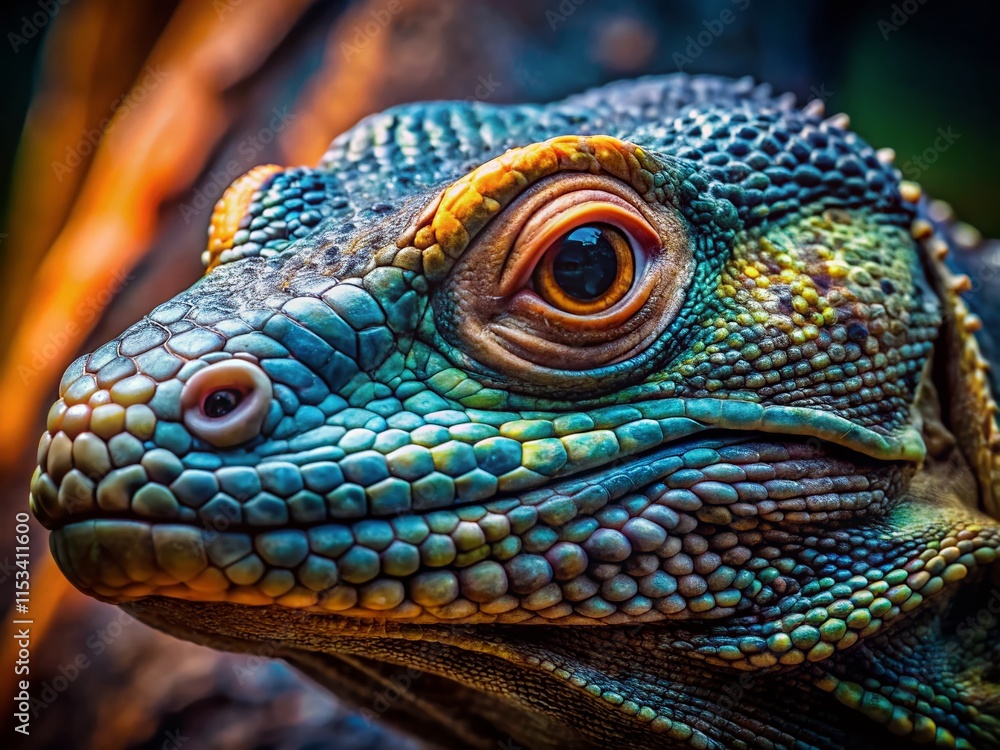 Fototapeta premium Close-Up Komodo Dragon Portrait: Powerful Reptile Eye Detail Stock Photo