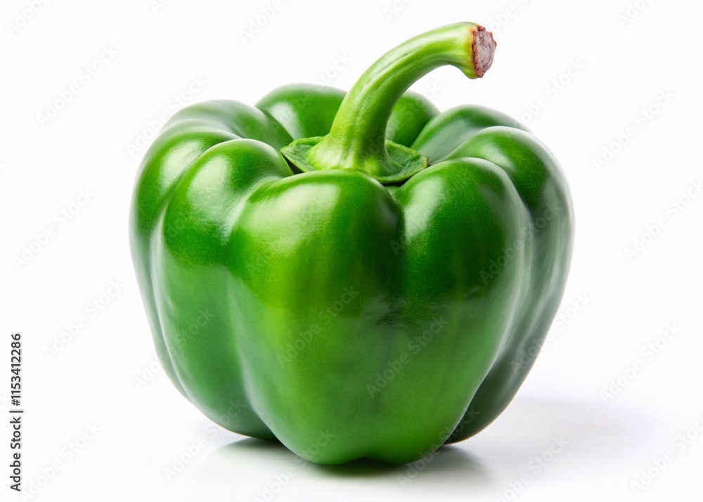 Vibrant Green Bell Pepper Isolated on White Background - Fresh Produce Stock Photo Vibrant Green Bell Pepper Isolated on White Background - Fresh Produce Stock Photo