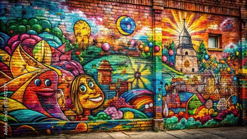 Vibrant Graffiti Wall Art: Colorful Brick Texture Background