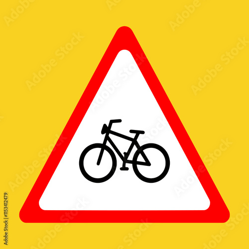 Bicycle Lane Sign, Bicycle icon on triangle road sign, vector Illustration