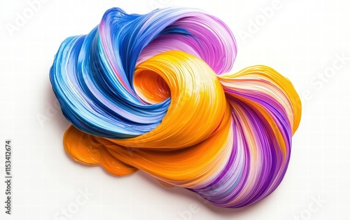 A dynamic twister of multicolored paint, swirling and blending seamlessly on a crisp white background