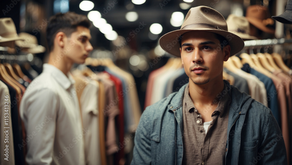 A Stylish Young Man in a Hat Looking Thoughtfully Capturing Fashion and Attitude A Stylish Young Man in a Hat Looking Thoughtfully Capturing Fashion and Attitude