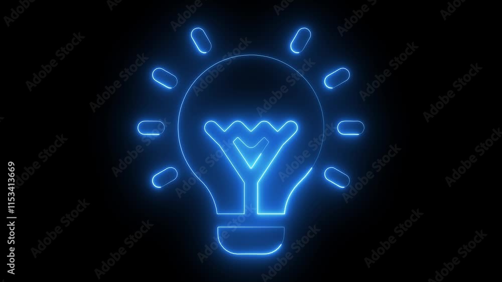 Innovation icon animation by cyan color neon on black background.