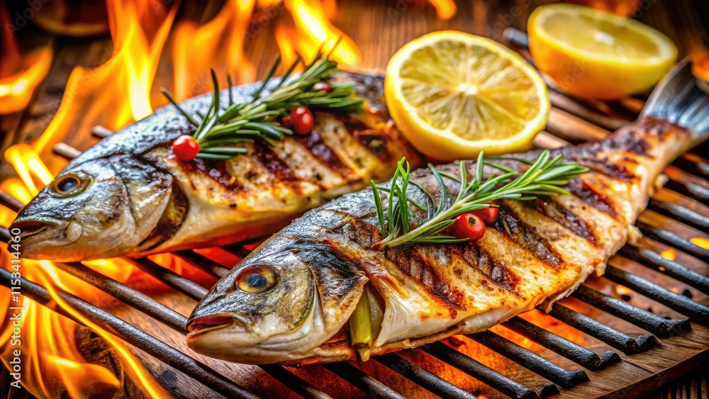 Grilled fish, long exposure captures its juicy perfection, summer dinner. Grilled fish, long exposure captures its juicy perfection, summer dinner.