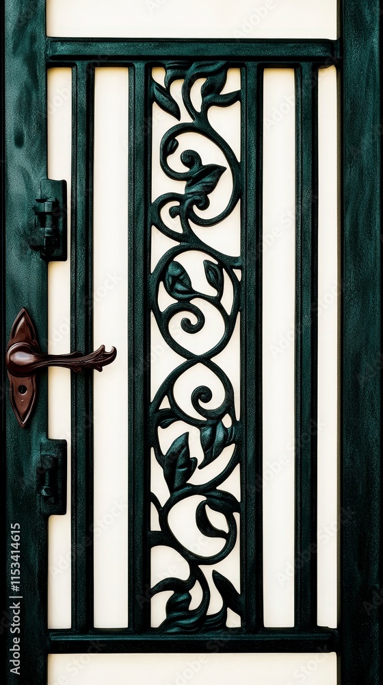Elegant Dark Metal Gate with Ornate Floral Design Elegant Dark Metal Gate with Ornate Floral Design