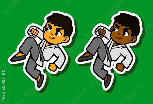 Cute Kung Fu Boy Doodle Sticker Illustration
