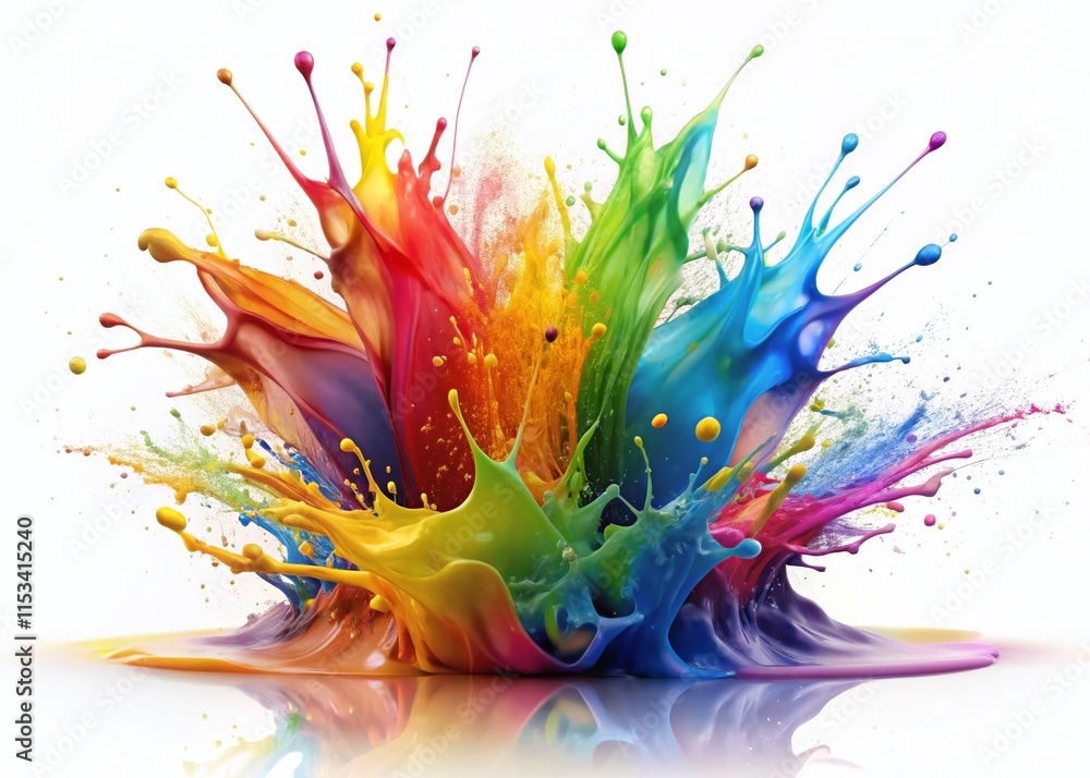Obraz premium Vibrant Multicolored Paint Splash Explosion on White Background - Stock Photo