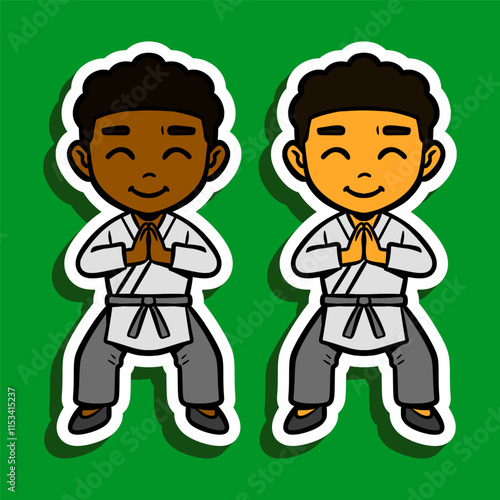 Cute Kung Fu Boy Doodle Sticker Illustration