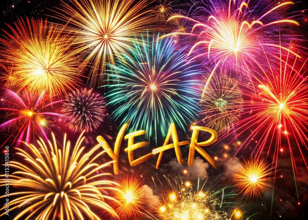 Fototapeta premium Vibrant New Year's Eve Fireworks Display Illuminating Night Sky