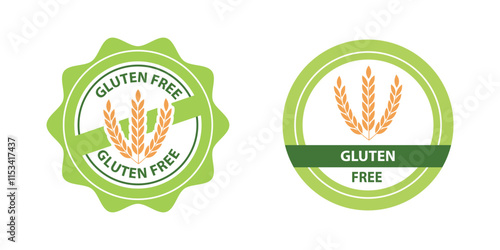 Gluten free label vector icons set. No wheat symbols templates design for gluten free food package or dietetic product nutrition sign