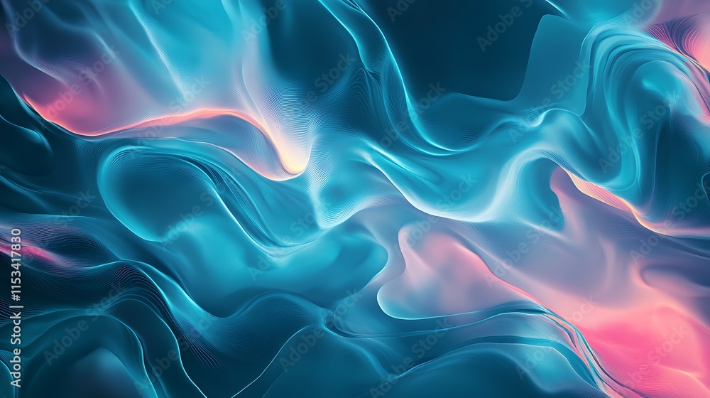 Obraz premium Fluid Teal and Pink Abstract 3D Render: Digitally Painted Swirling Waves. AI Generated