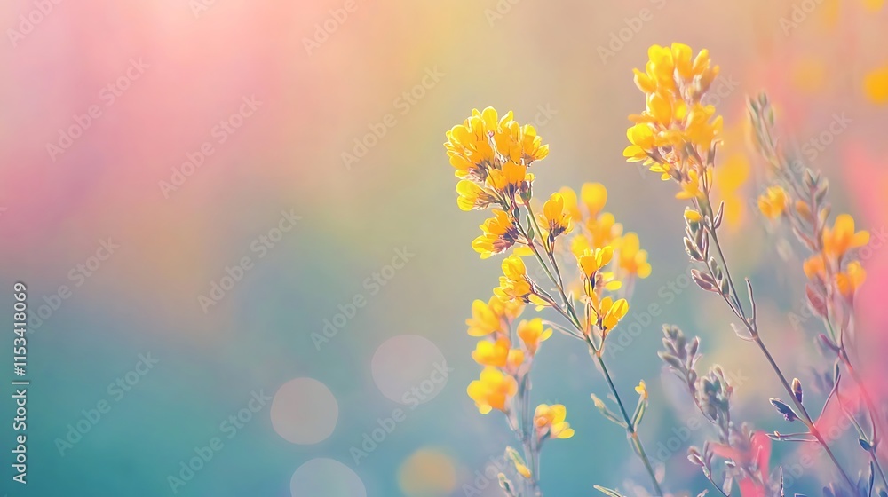 Vibrant Yellow Wildflowers Blooming Softly in a Pastel Spring Meadow - Close-Up Photo. AI Generated Vibrant Yellow Wildflowers Blooming Softly in a Pastel Spring Meadow - Close-Up Photo. AI Generated