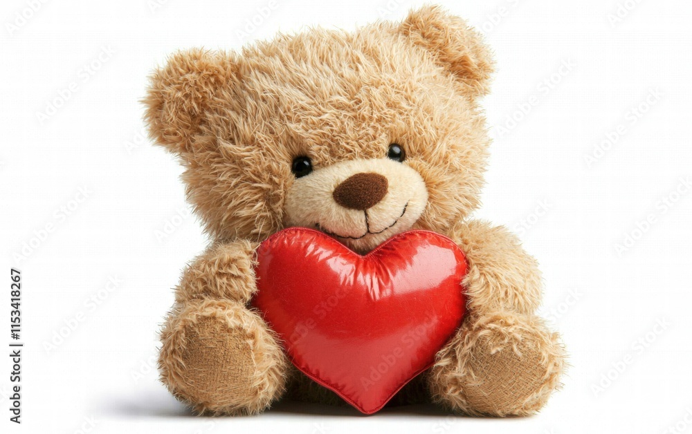 A fluffy teddy bear holding a red heart, a perfect valentines day gift, isolated on a bright white background A fluffy teddy bear holding a red heart, a perfect valentines day gift, isolated on a bright white background