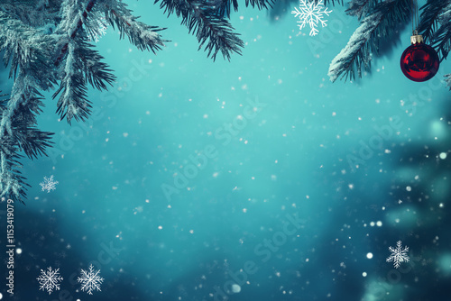 Christmas background with xmas tree branches. Winter holiday theme. Happy New Year. Space for text