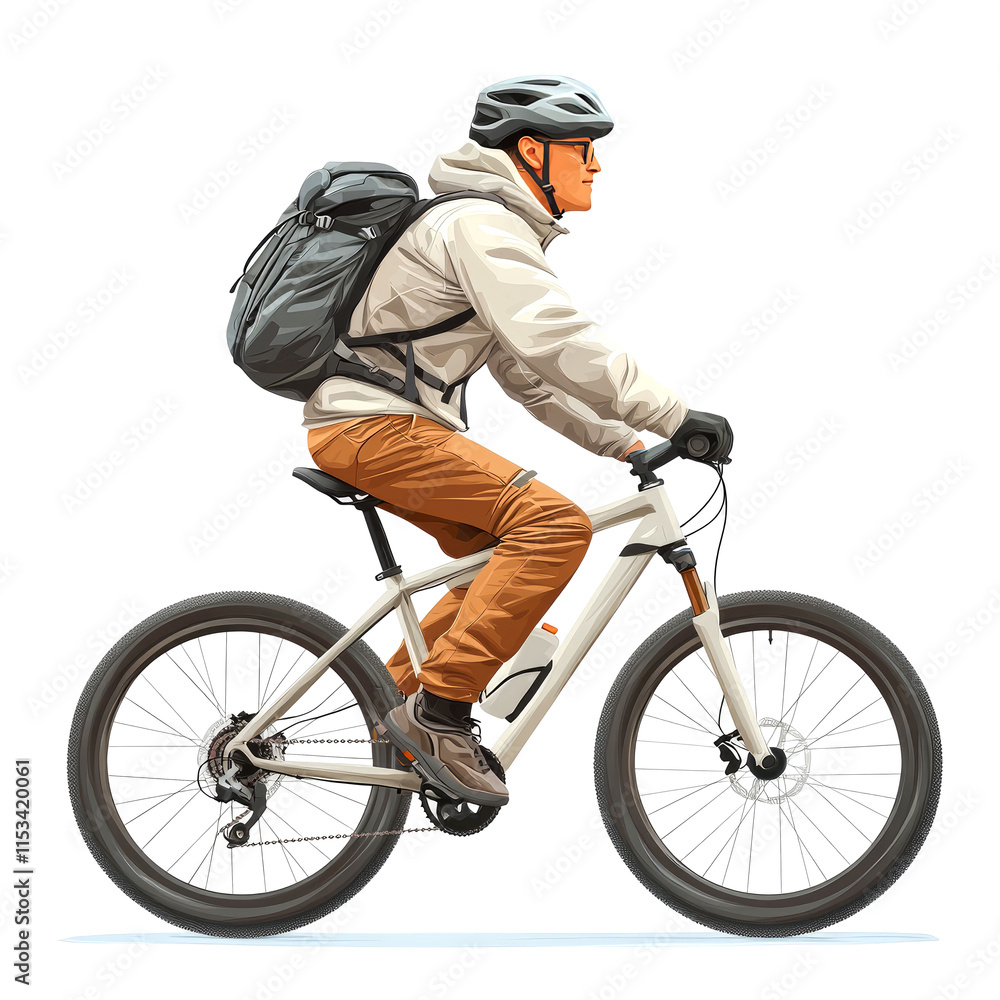 Obraz premium Man cycling on mountain bike wearing helmet and backpack.