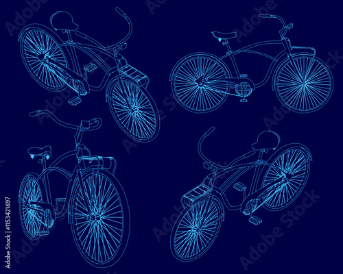 Vector illustration of set contour design of bicycle with rear seat