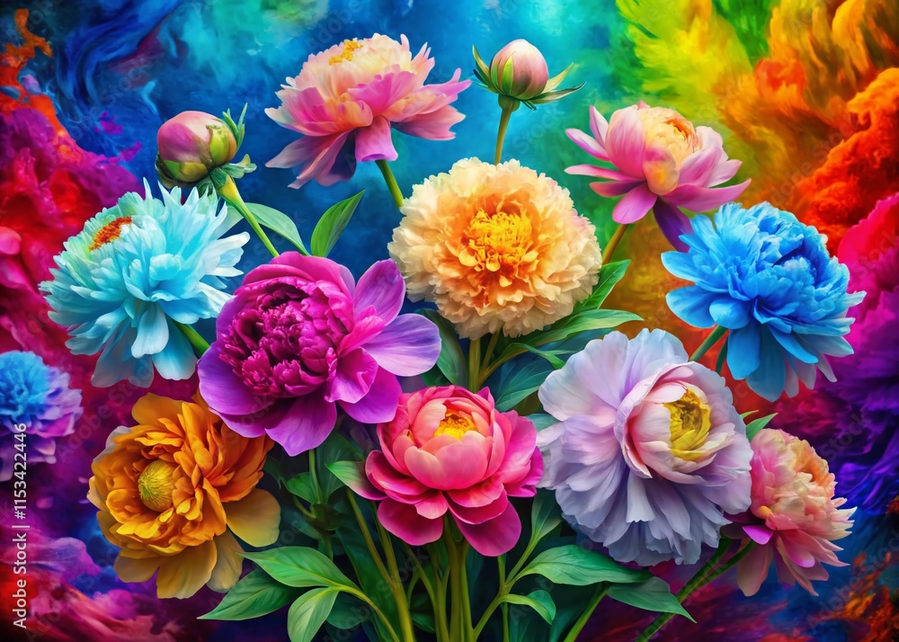 Vibrant Trippy Peonies: Psychedelic Floral Minimalist Art Print Vibrant Trippy Peonies: Psychedelic Floral Minimalist Art Print