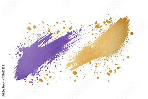 Dynamic violet and gold grunge brush strokes paint for creative artwork photo