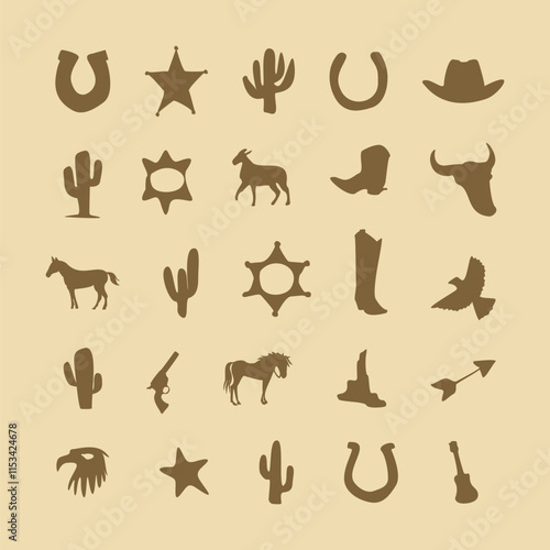 collection of hand drawn western design element