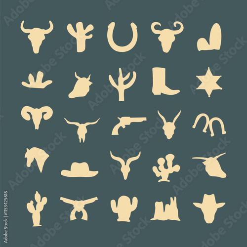 collection of hand drawn western design element