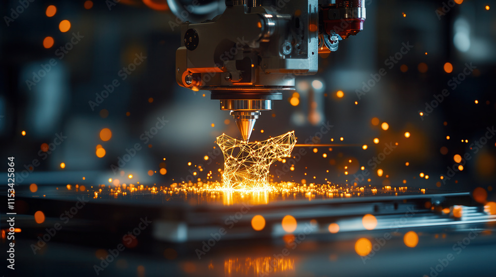 Fototapeta premium glowing 3D printer creating complex design with intricate details, showcasing innovation and technology in action