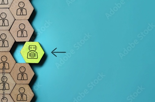 Wallpaper Mural A conceptual image with a robot icon among human figures. Artificial intelligence and automation in the workplace concept. Torontodigital.ca