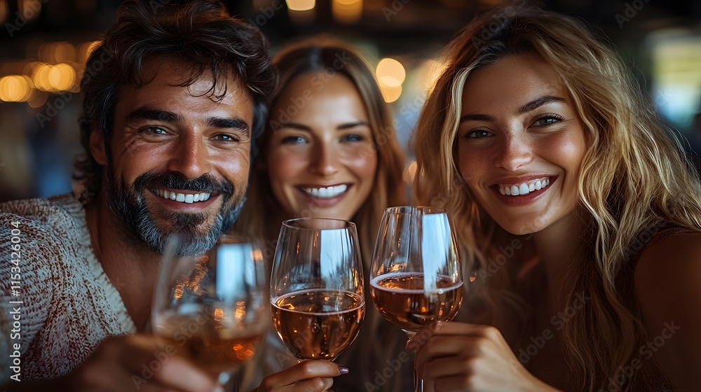 Family smiling and raising glasses in a toast to celebrate the new year, joyful indoor gathering with warm decor, 3D render Family smiling and raising glasses in a toast to celebrate the new year, joyful indoor gathering with warm decor, 3D render