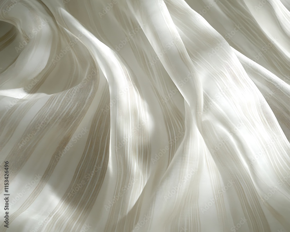 Textured drapery fabric with soft vertical stripes folds and natural light softly shining through the fabric Textured drapery fabric with soft vertical stripes folds and natural light softly shining through the fabric