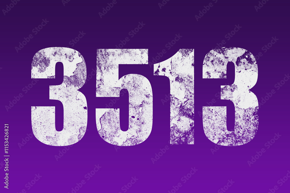 flat white grunge number of 3513 on purple background. flat white grunge number of 3513 on purple background.